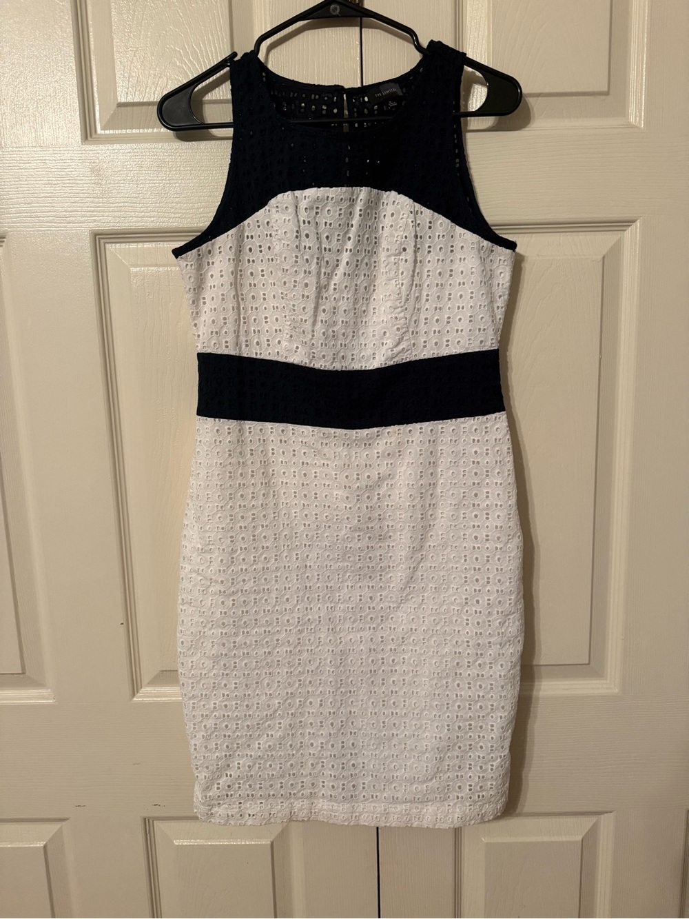 The Limited navy and White Eyelet Sheath Dress